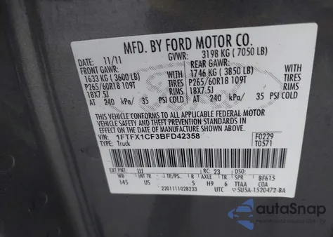 2011 Ford F-150 Xlt from USA, damaged, VIN 1FTFX1CF3BFD42358